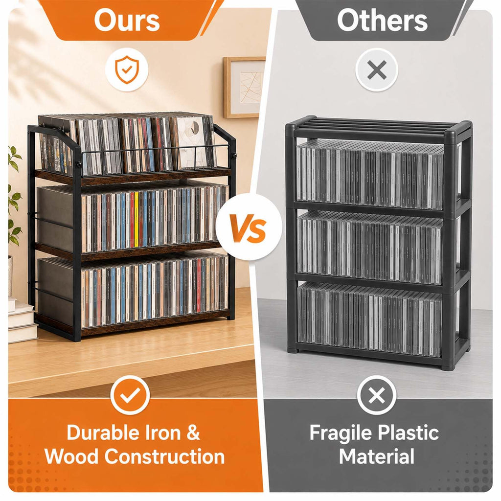 3-Tier Metal and Wood CD Storage Rack Q879618