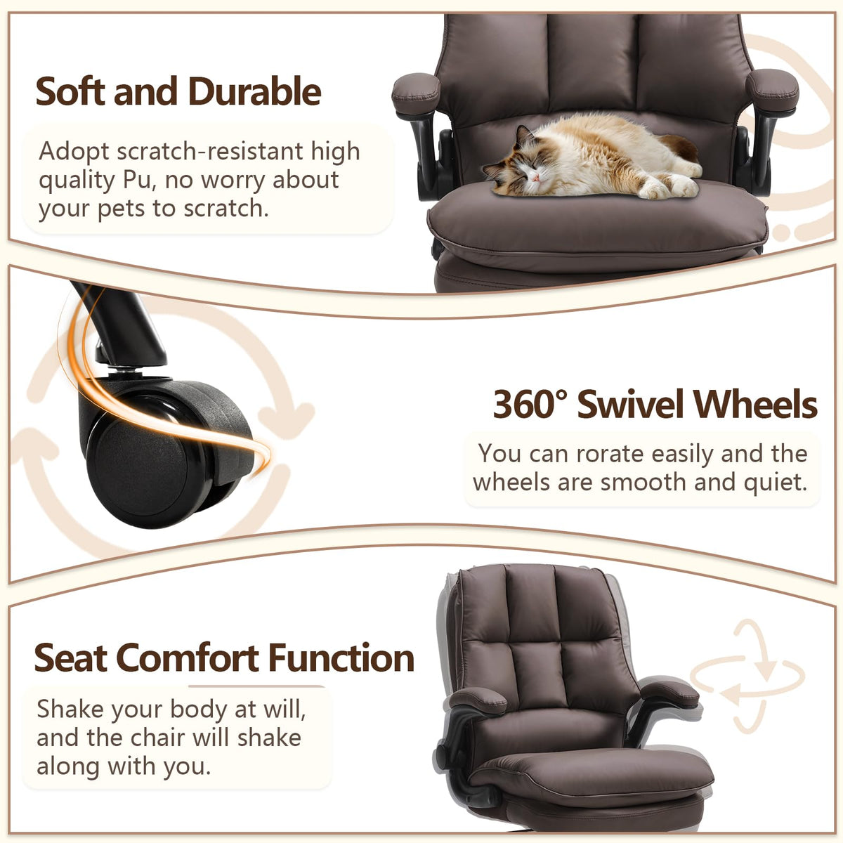 Brown Ergonomic Office Chair with Flip-up Armrests P306689
