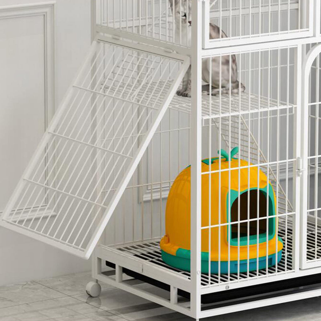3-Tier Metal Wire Cat Cage with Hammock and Casters O617182