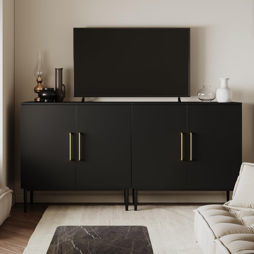 Black Storage Cabinet with Doors and Adjustable Shelf I8093