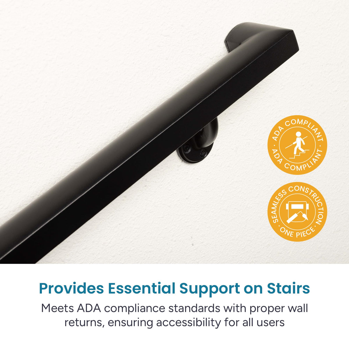 Aluminum Handrail Kit with Wall Mount Brackets, Black Textured, 3' Length O925