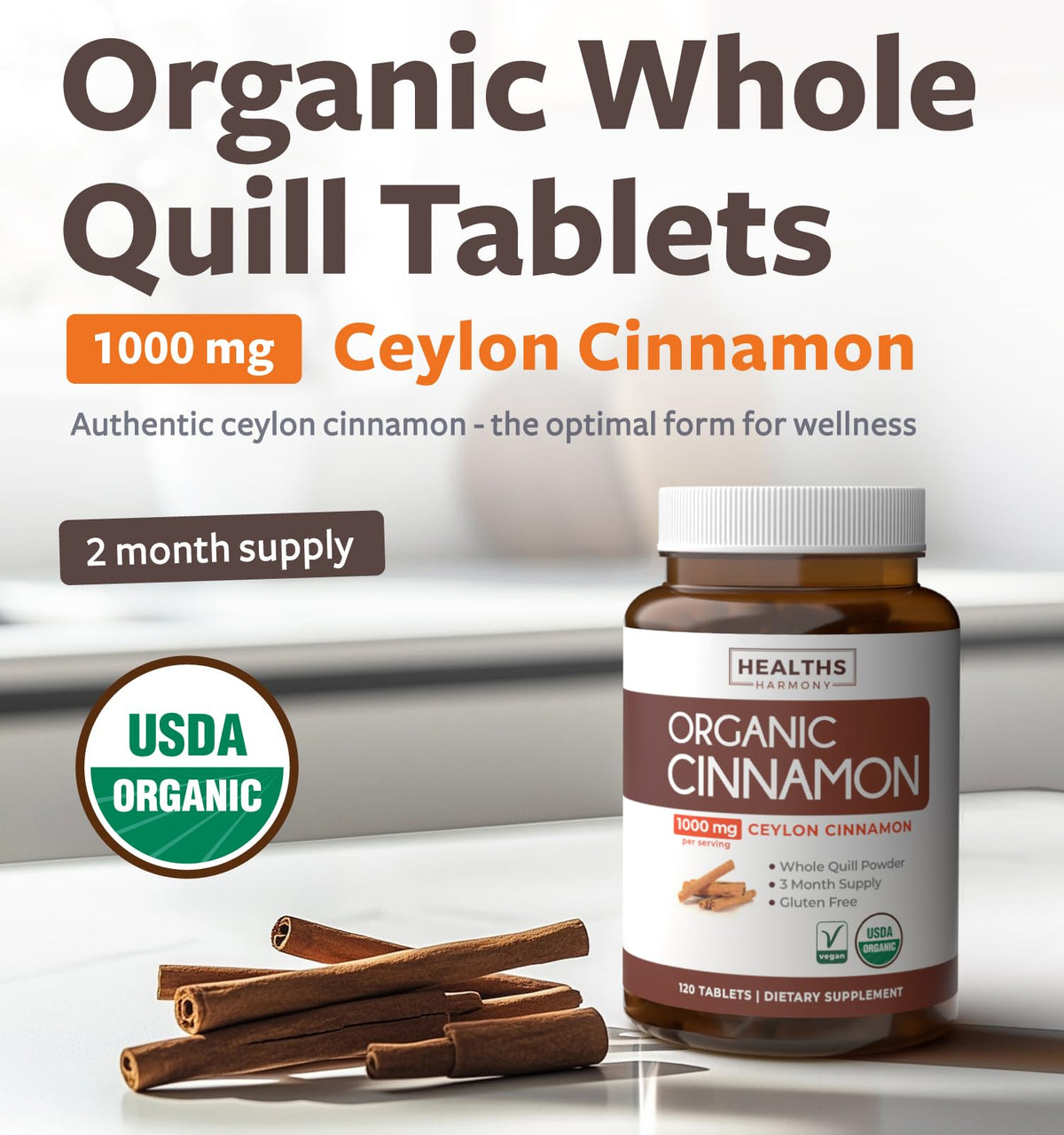 USDA Organic Ceylon Cinnamon 1000mg Vegan Non-GMO Supplement Y50261