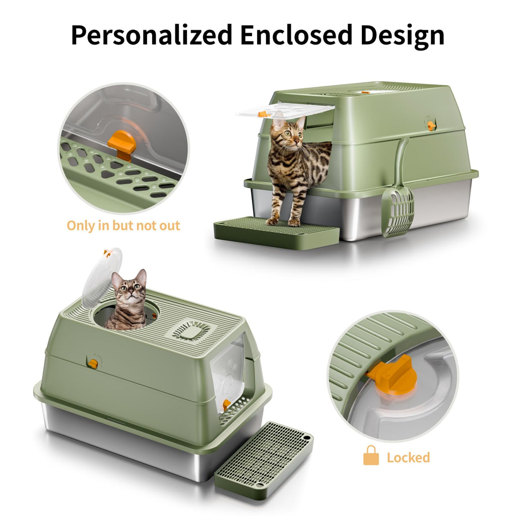 XL Enclosed Stainless Steel Cat Litter Box Q840