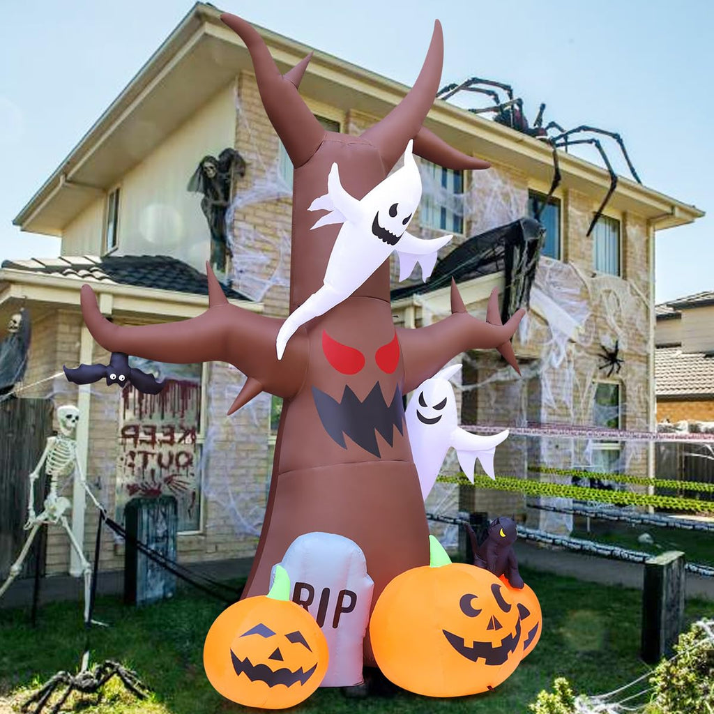 12 FT Halloween Inflatable Tree with Pumpkin Ghost Tombstone Built-in LEDs W33198