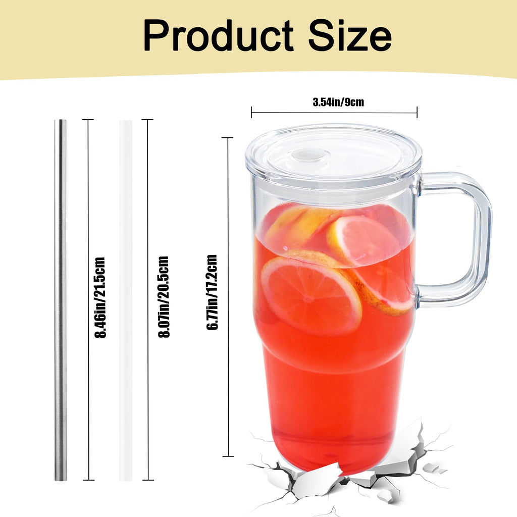 20oz 2Pack Clear Plastic Tumbler with Handle Lid and Straw M127628