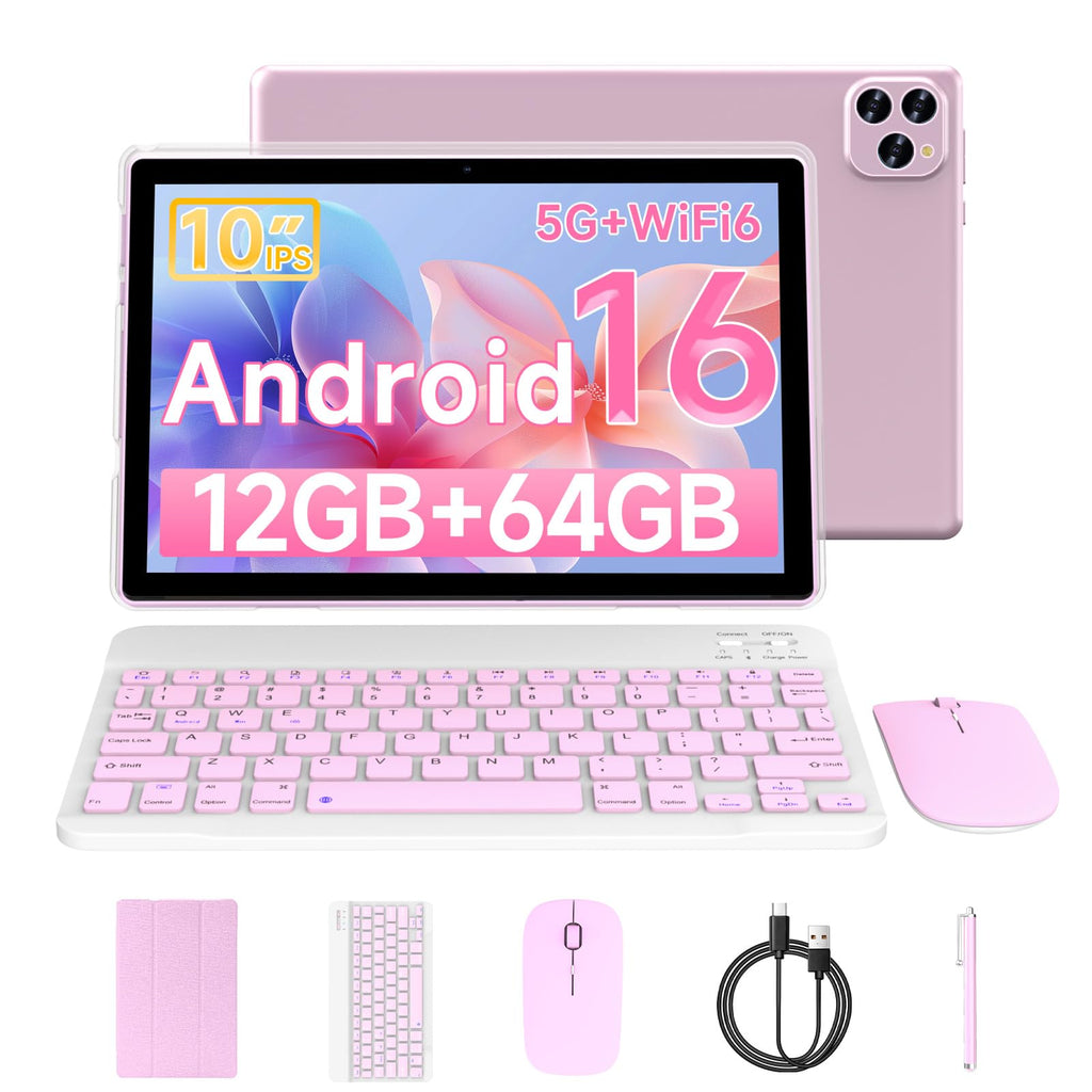 Android 16 10 Inch Tablet 12GB RAM 64GB ROM Pink Z353