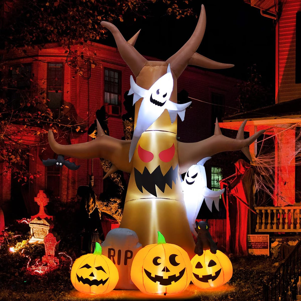 12 FT Halloween Inflatable Tree with Pumpkin Ghost Tombstone Built-in LEDs W33198