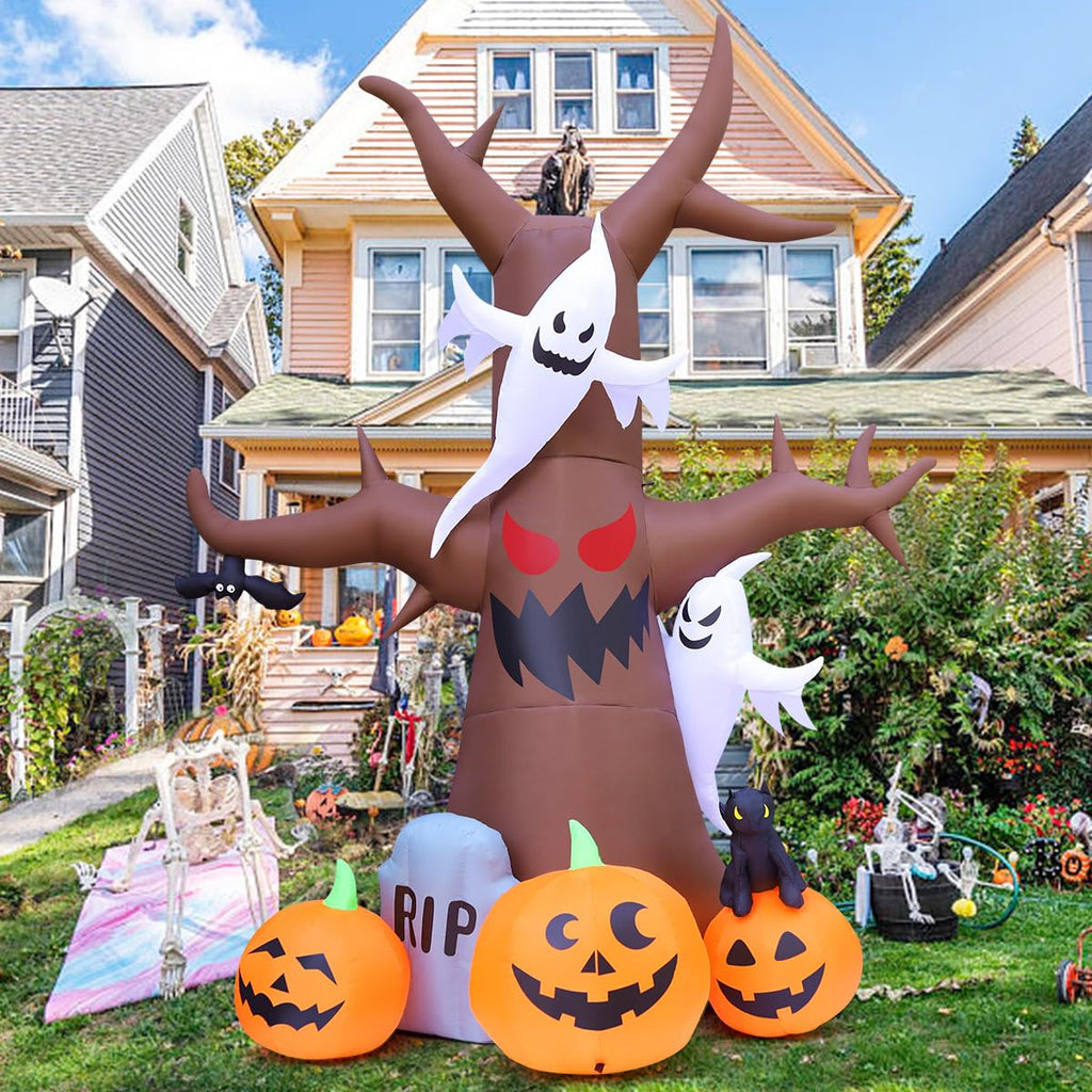 12 FT Halloween Inflatable Tree with Pumpkin Ghost Tombstone Built-in LEDs W33198