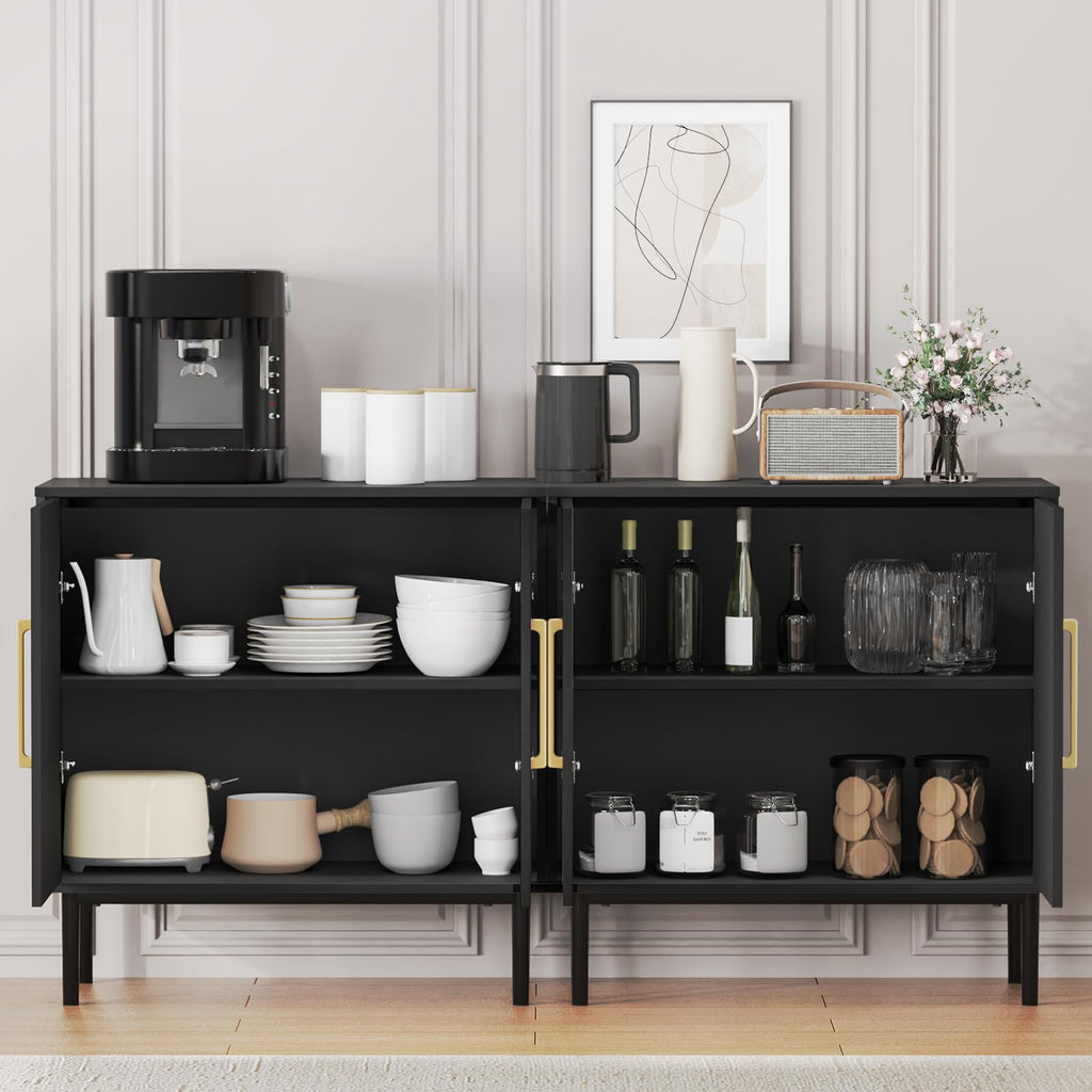 Black Storage Cabinet with Doors and Adjustable Shelf I8093