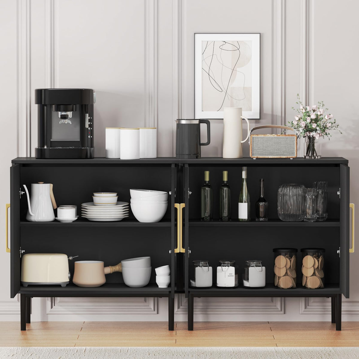 Black Storage Cabinet with Doors and Adjustable Shelf I8093