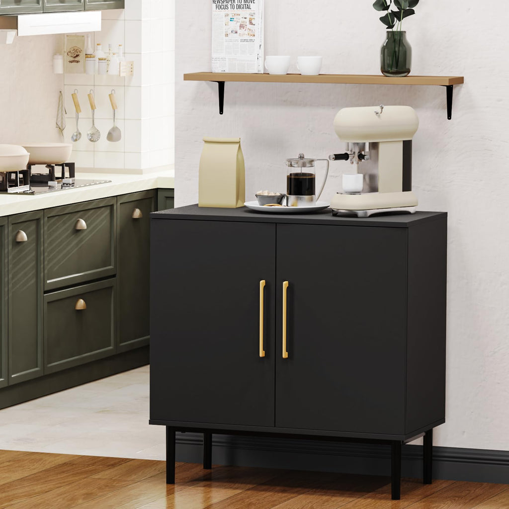 Black Storage Cabinet with Doors and Adjustable Shelf I8093