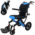 Lightweight Foldable Transport Wheelchair with Telescopic Handle, 16-Inch Seat, Blue A10396