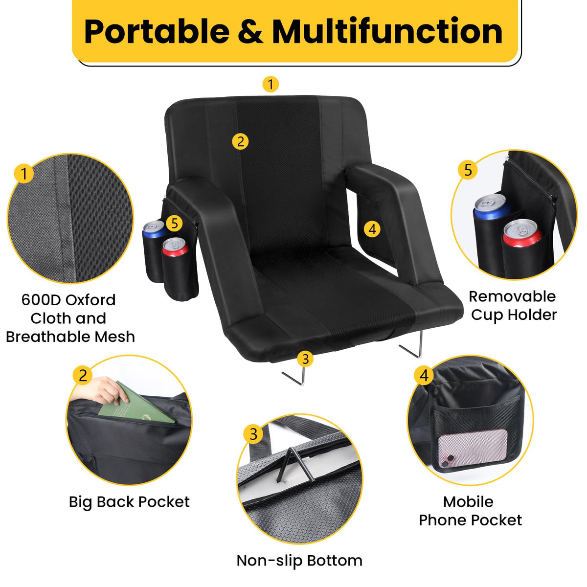 2 Pack Portable Folding Stadium Seats with Back Support and Cushion R360439