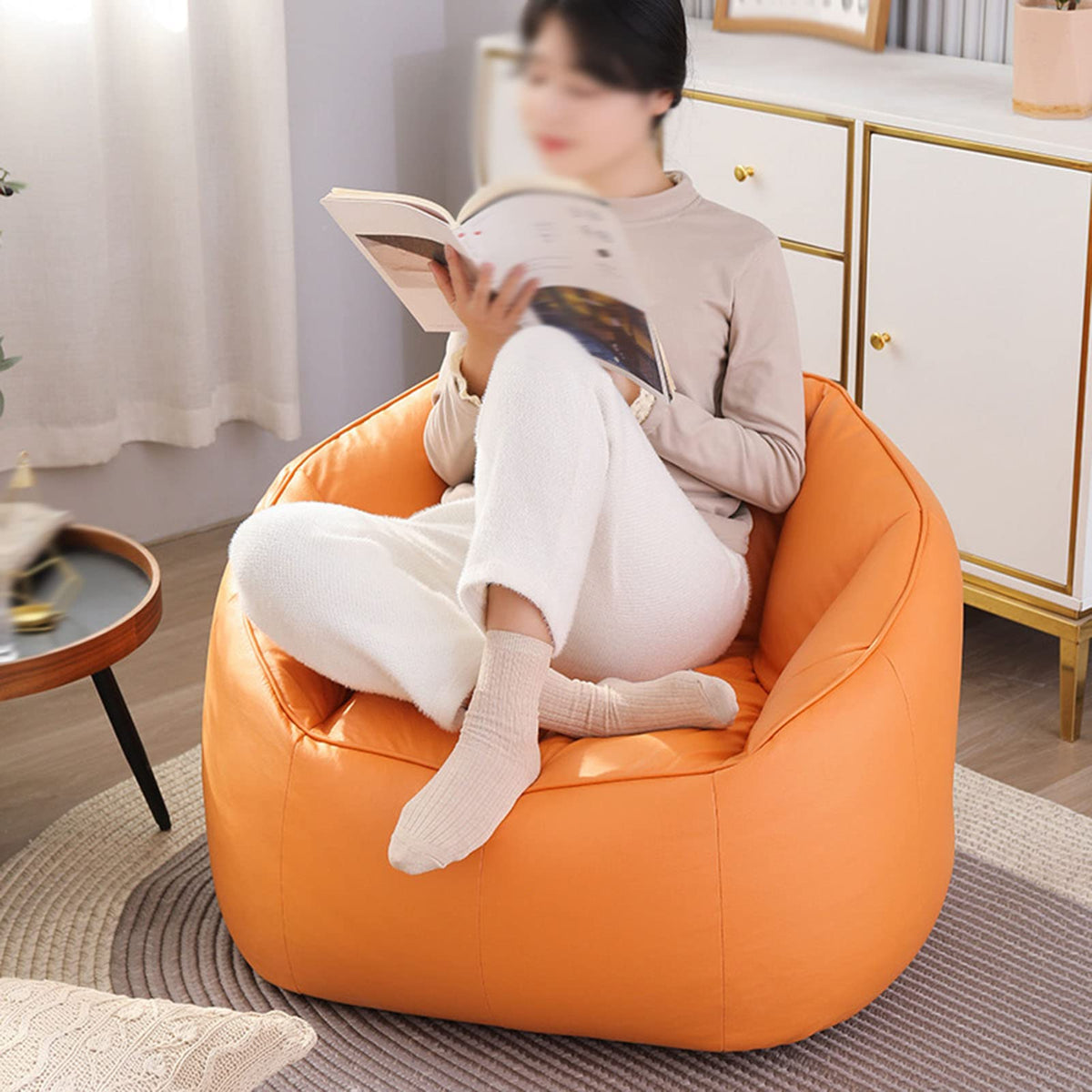 Stuffable Bean Bag Chair Cover Small Beige Yellow G372346