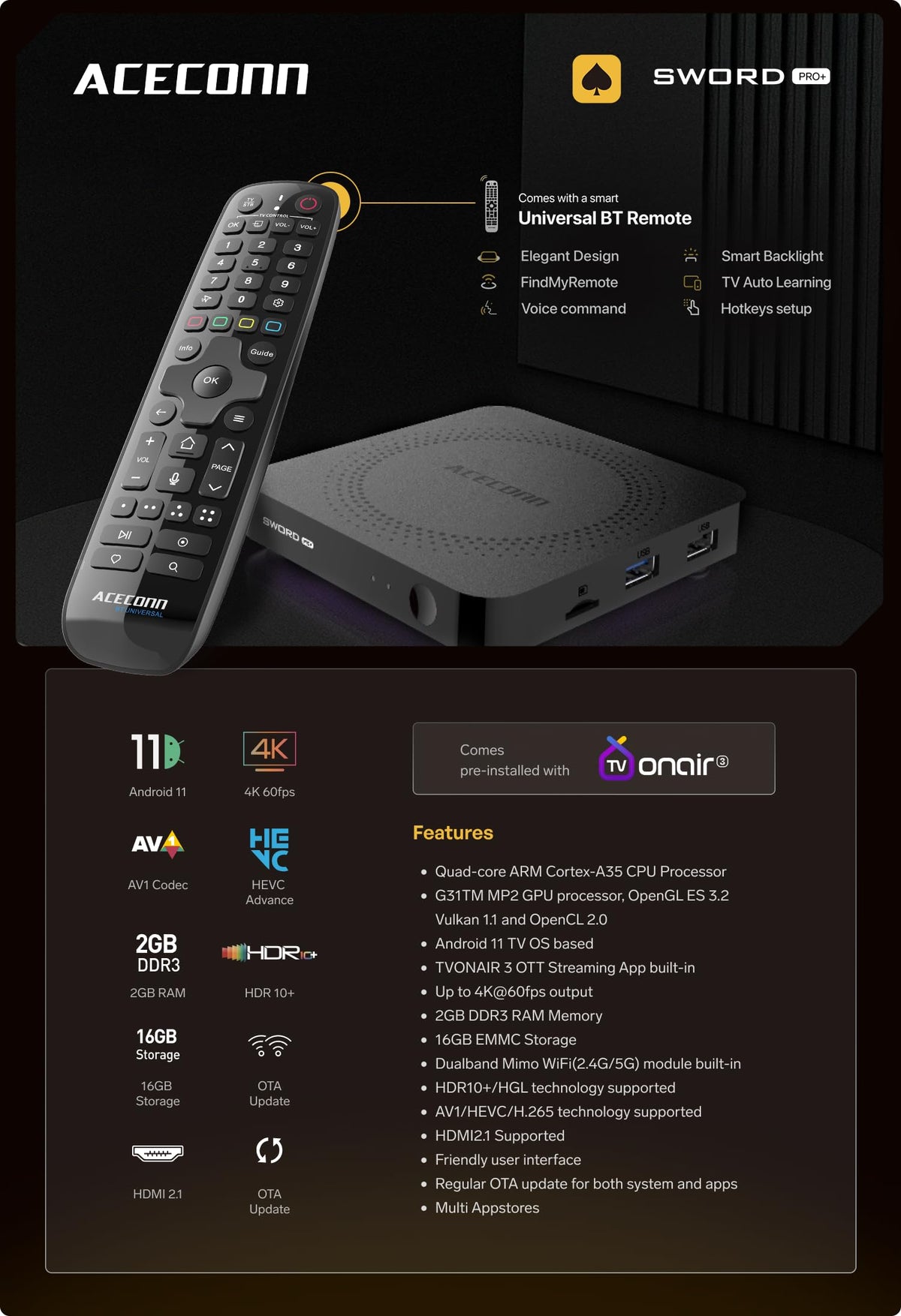 Android 11 4k 60hz HDR10+ 2GB 16GB TV Box Z618590