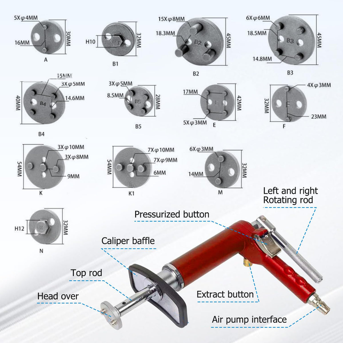 28-Piece Heavy Duty Pneumatic Brake Caliper Compression Tool Set with 23 Adapters A3371