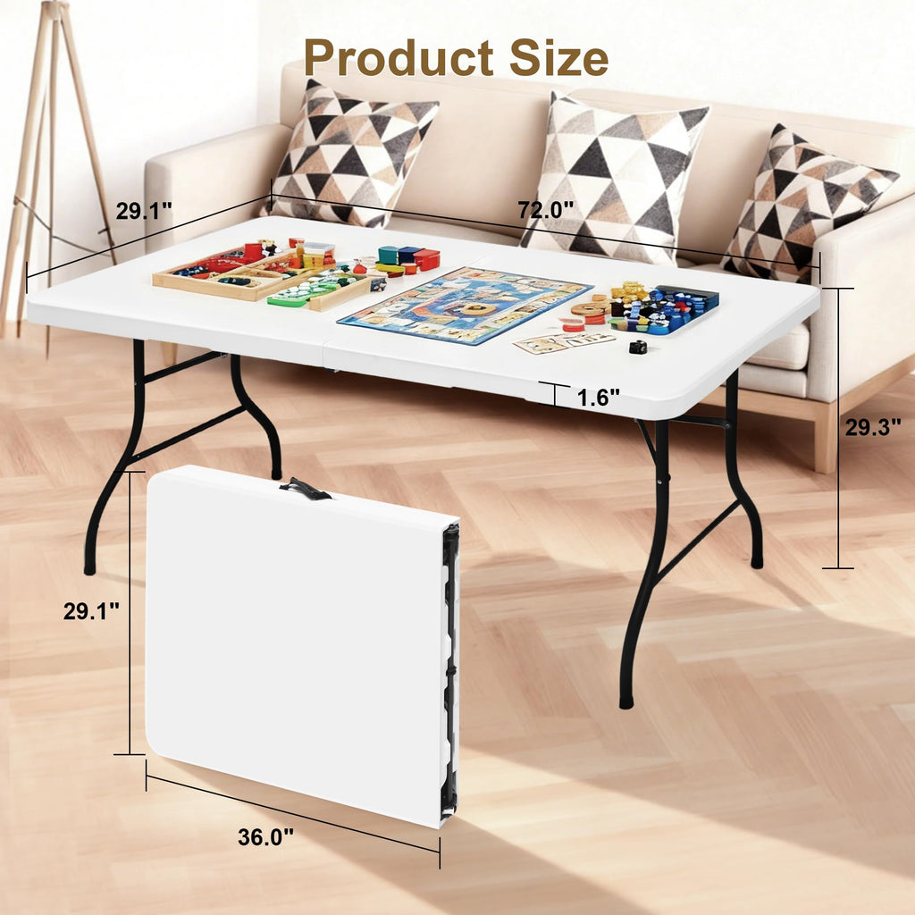 White 6ft Folding Table with Carrying Handle L7971