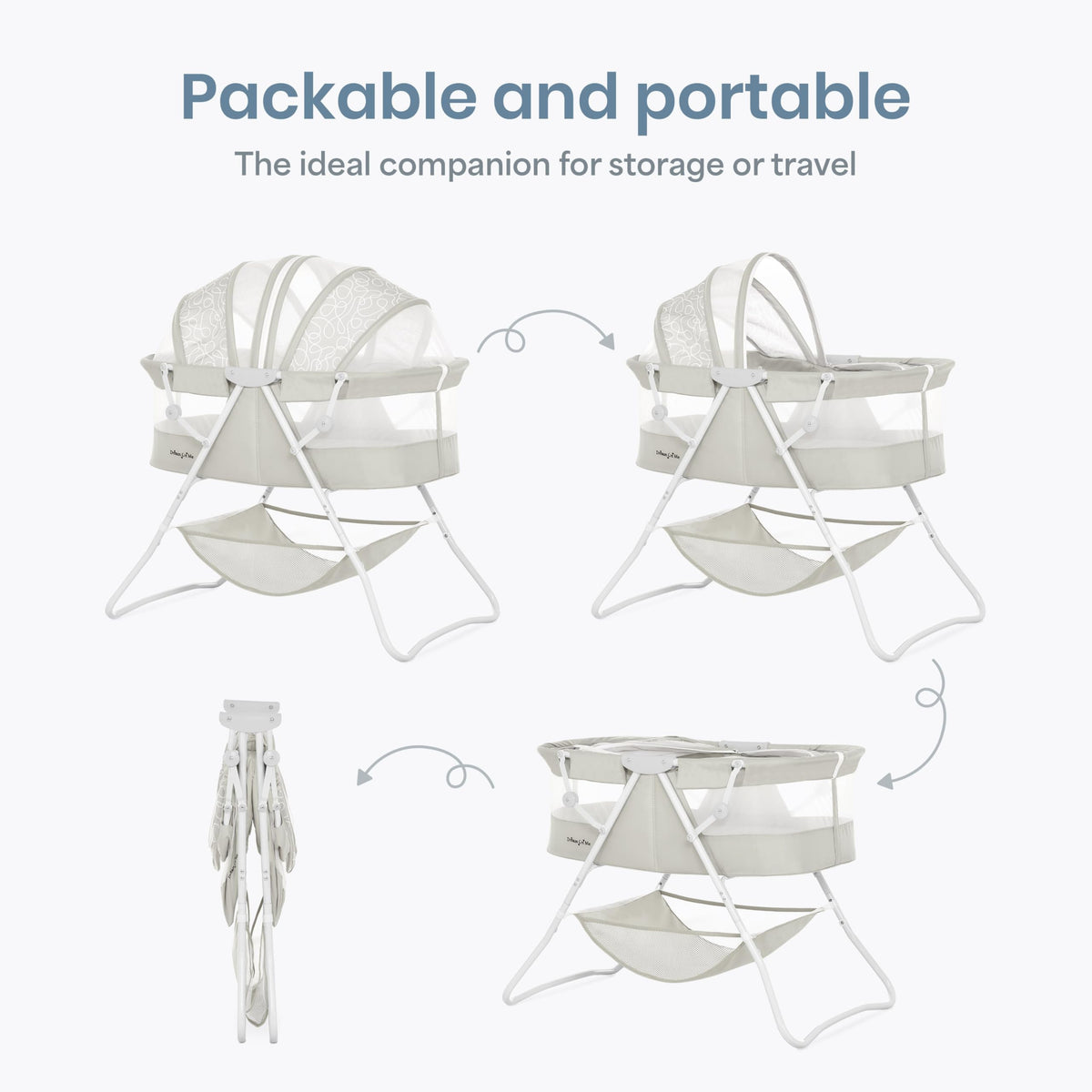 Portable Infant Bassinet, Double Mesh Canopy, Cool Grey G947