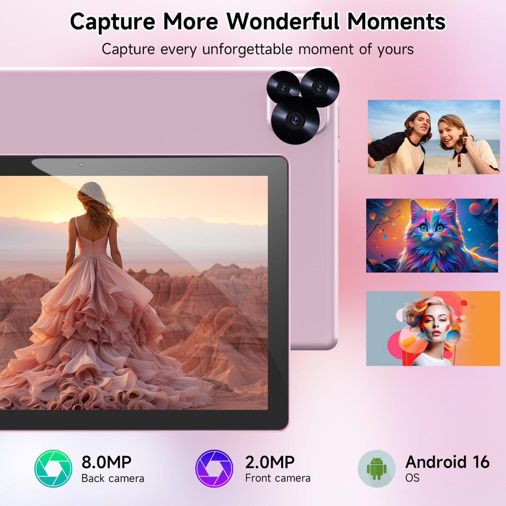 Android 16 10 Inch Tablet 12GB RAM 64GB ROM Pink Z353