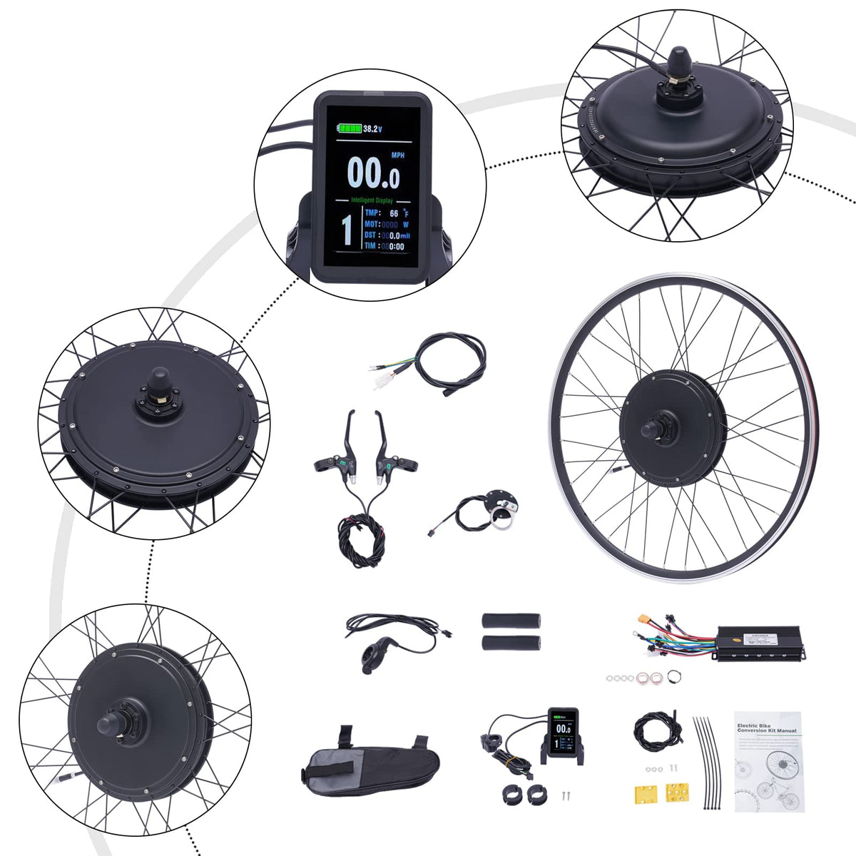 48V 1000W E-Bike Conversion Kit with Display Brushless Gearless Motor Y2755