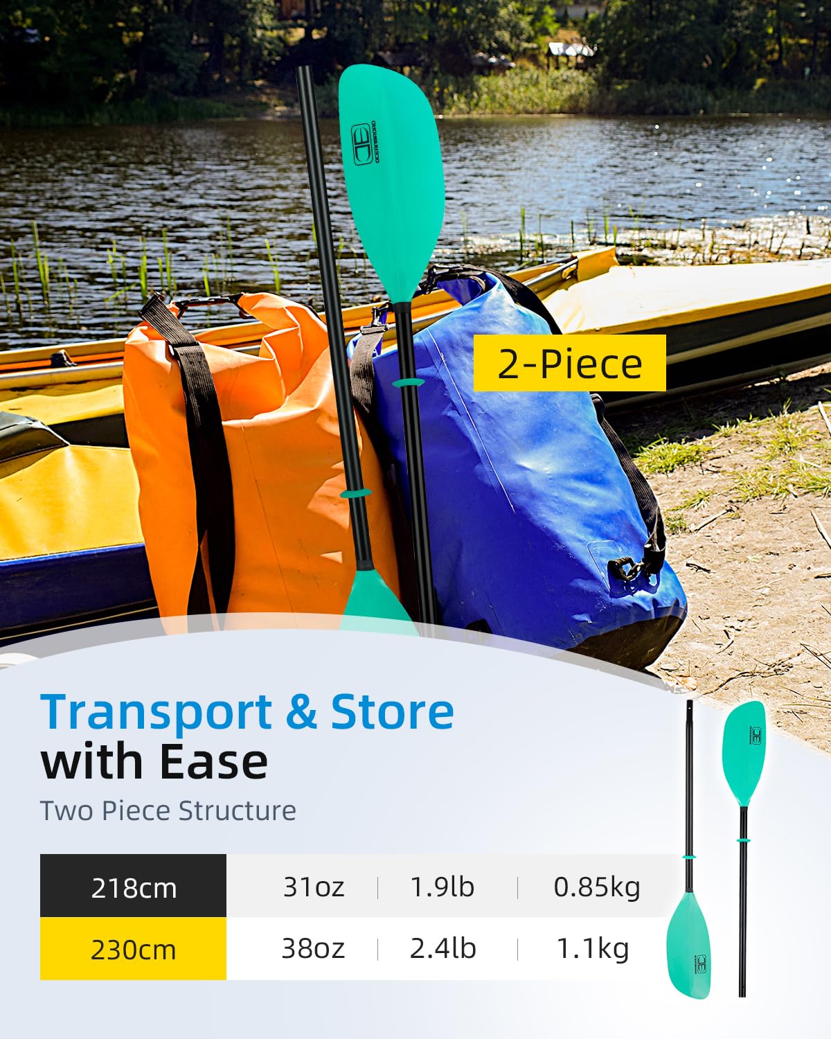 86in/218cm 90.5in/230cm Alloy Shaft 2-Piece Kayak Paddle Z779