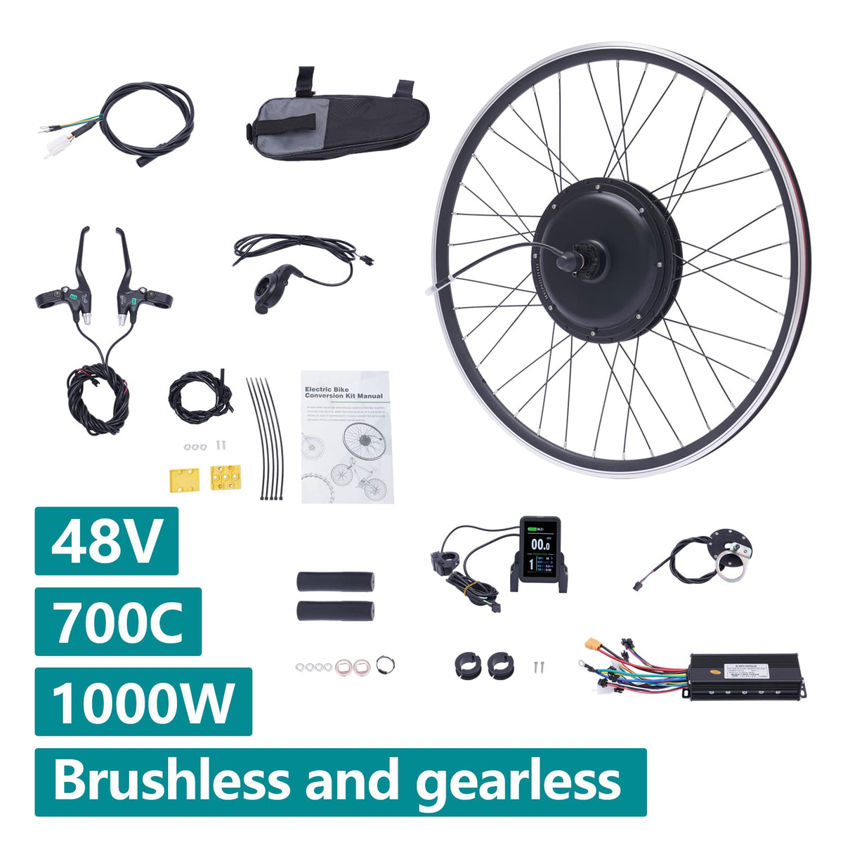 48V 1000W E-Bike Conversion Kit with Display Brushless Gearless Motor Y2755