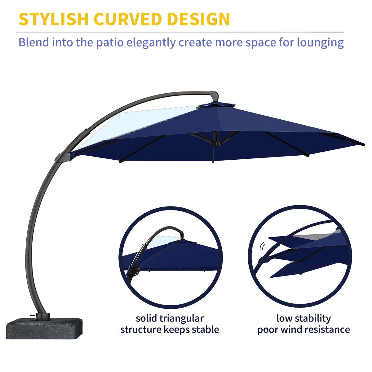12ft Cantilever Patio Umbrella with Base and Cover W738475