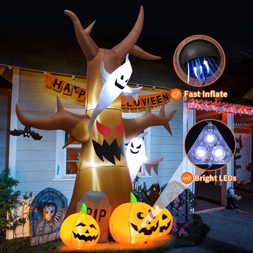 12 FT Halloween Inflatable Tree with Pumpkin Ghost Tombstone Built-in LEDs W33198