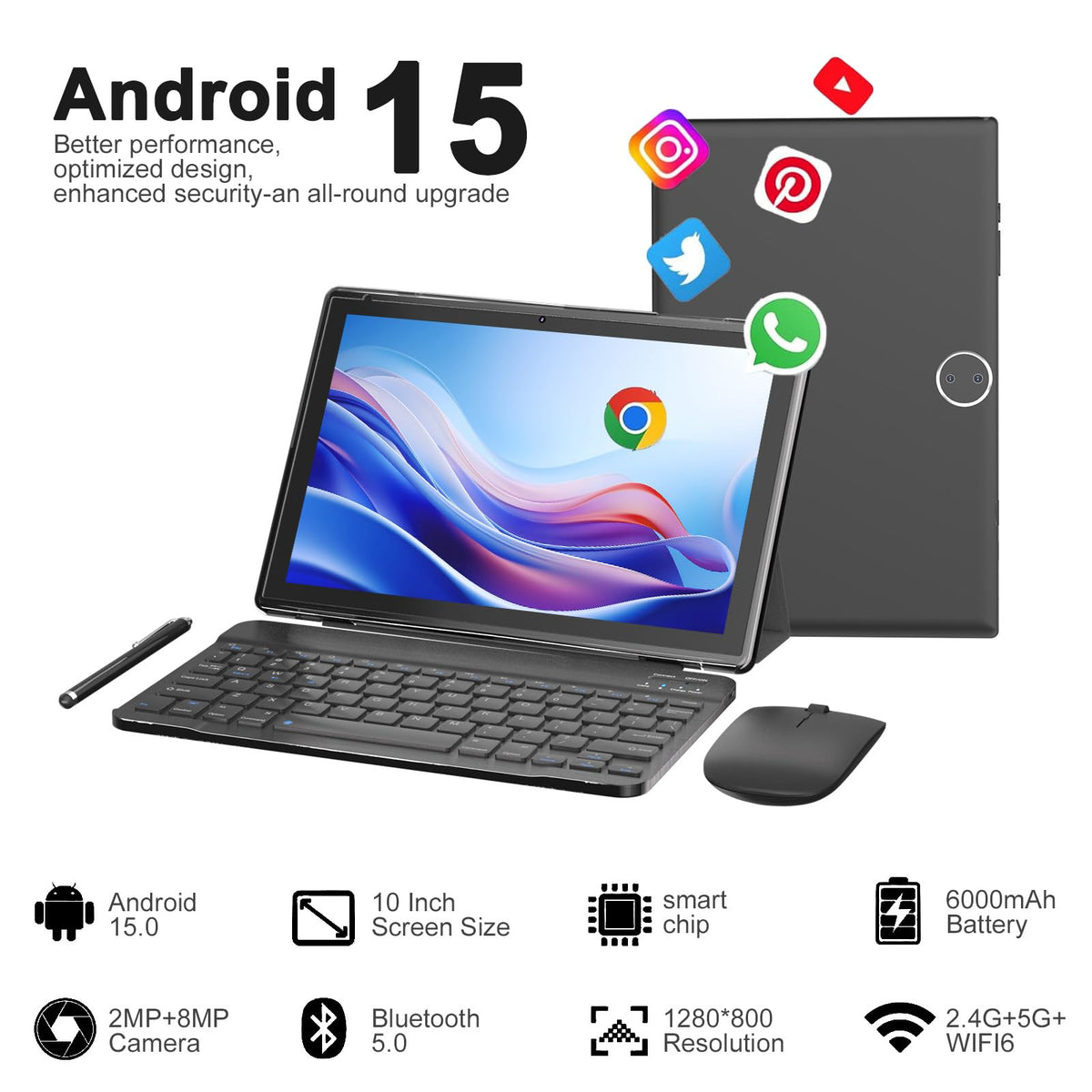Android 14 2 in 1 Tablet with Keyboard 10 inch 8GB+64GB Black J69760