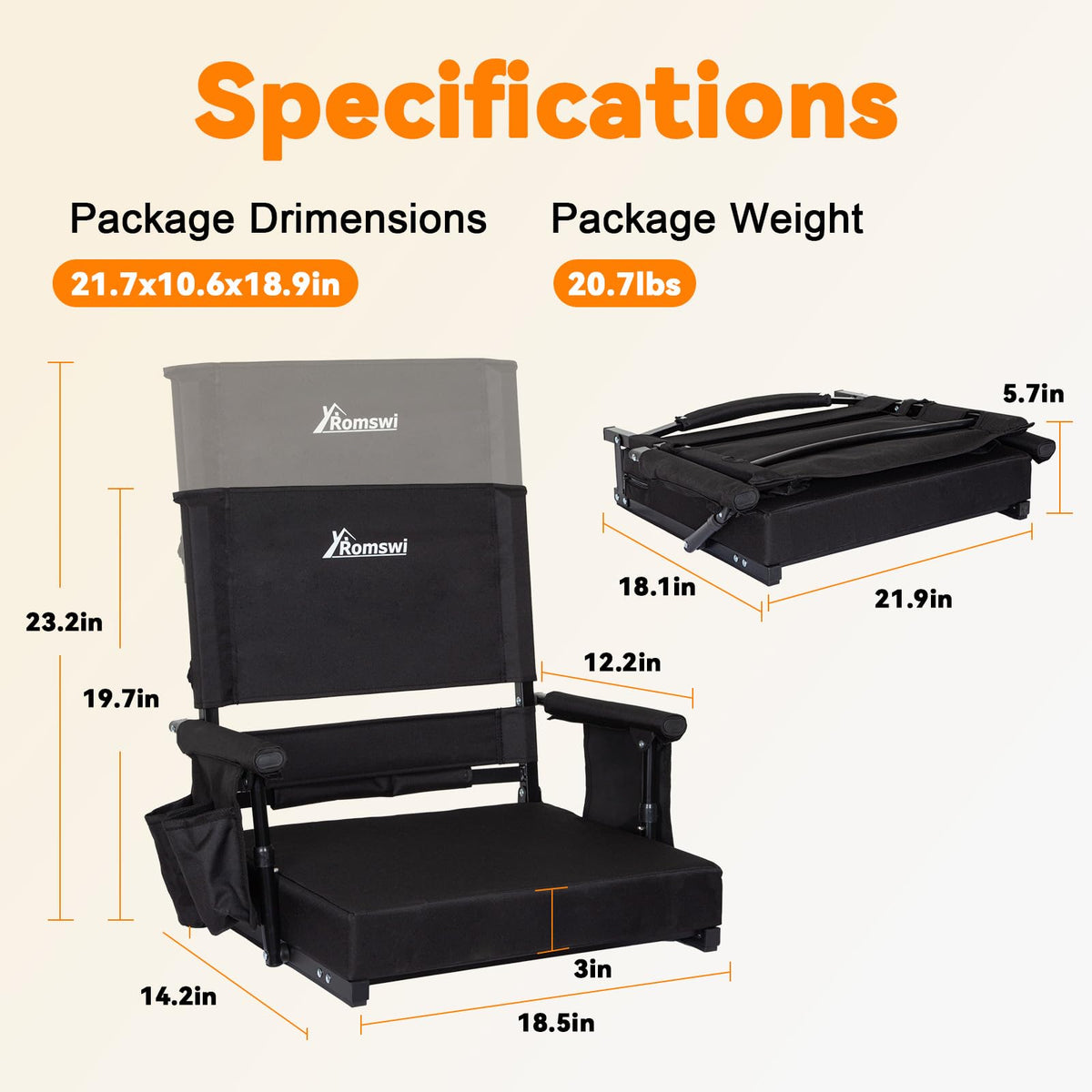 2-Pack Stadium Seats with Back Support and Armrests Z1114