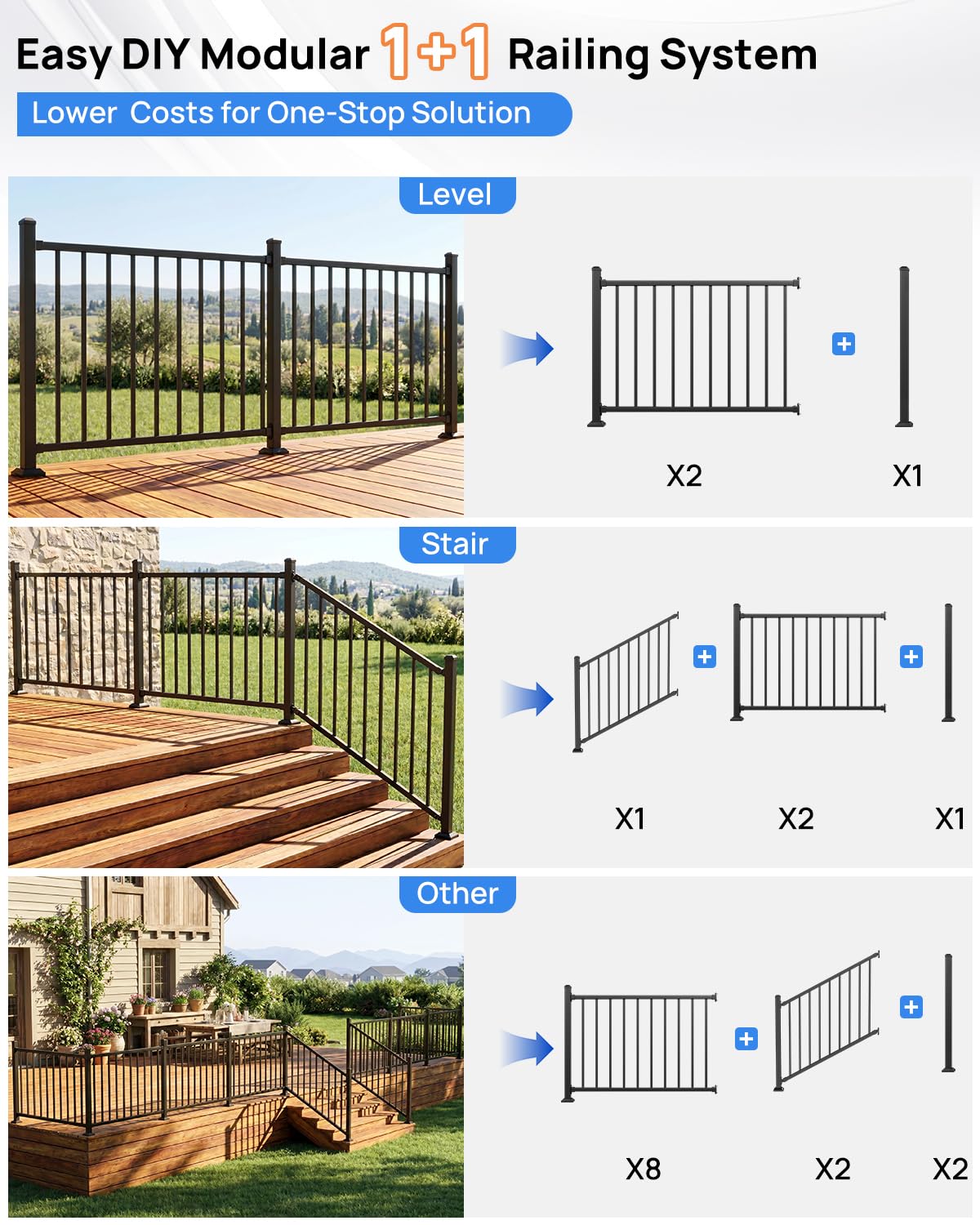 6 ft. W Aluminum Stair Railing Kit P434
