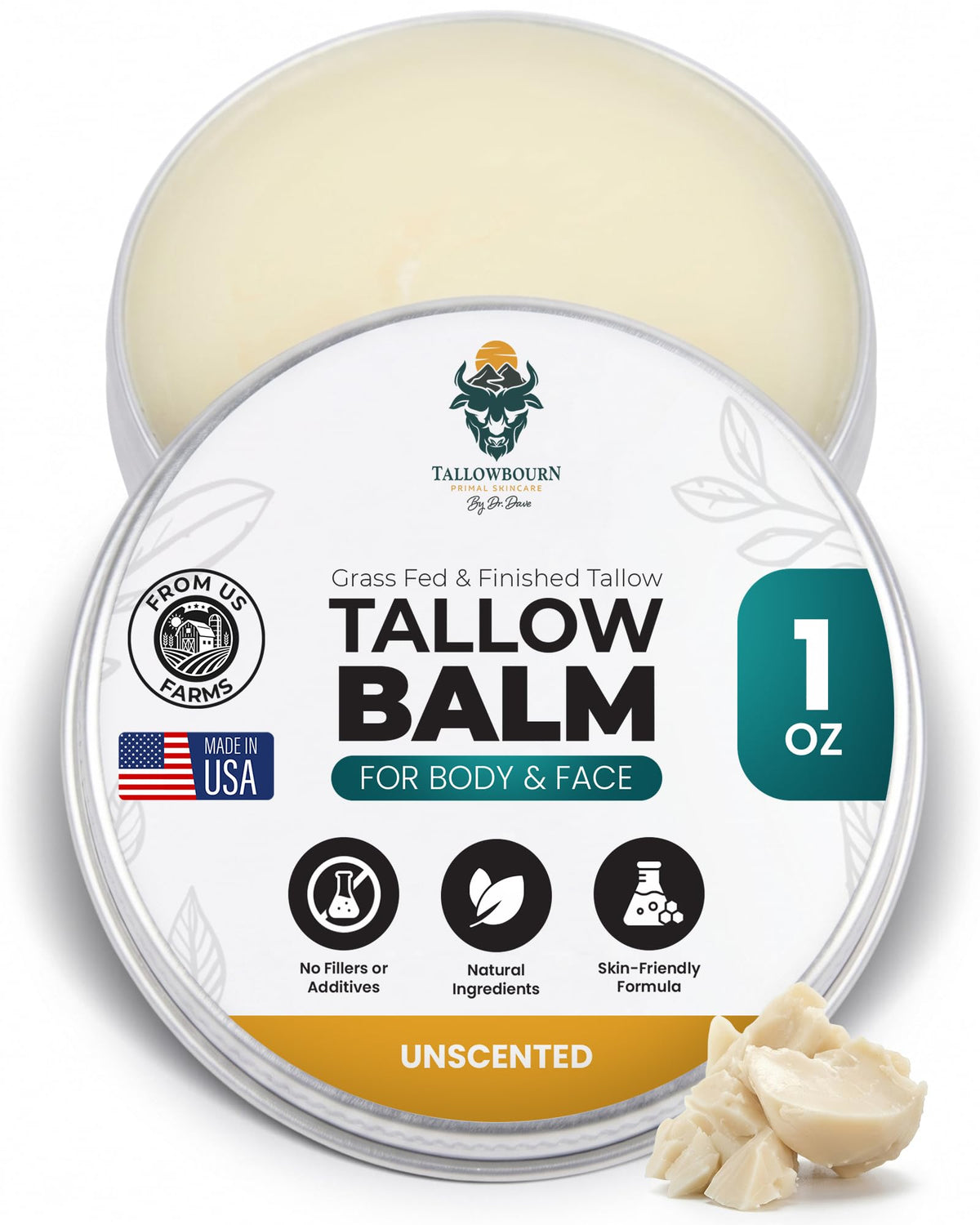 Grass-Fed Beef Tallow Balm Unscented 1oz X10383
