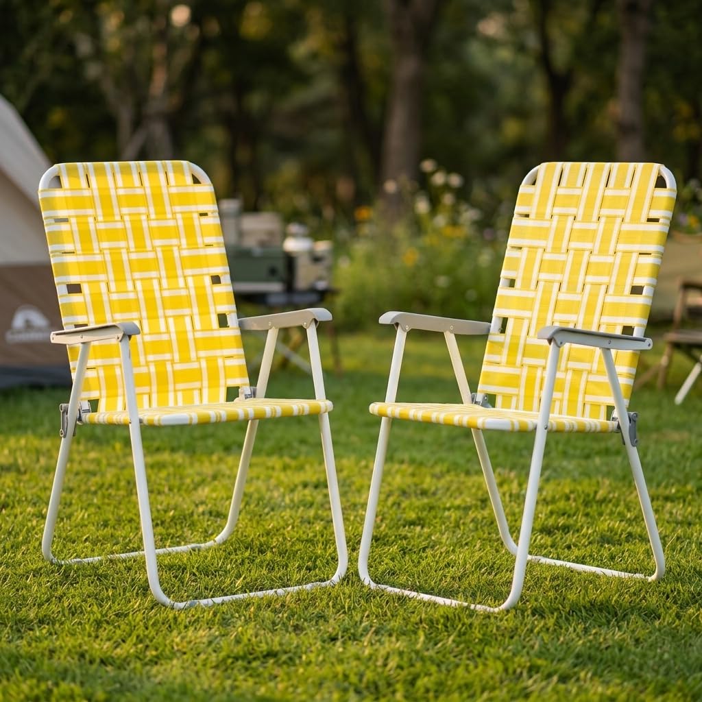 Heavy Duty Webbed Lawn Chair Set of 2 with Aluminum Frame Y413