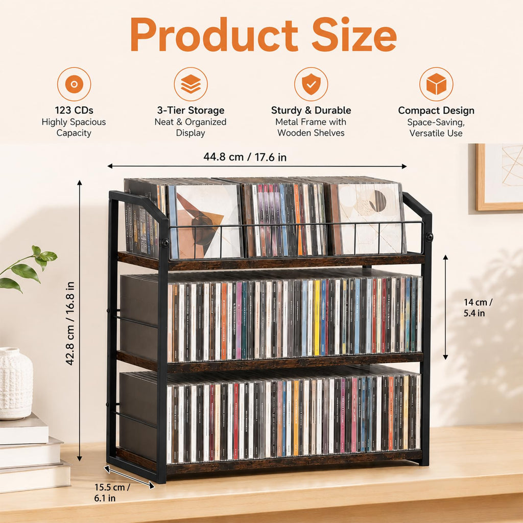 3-Tier Metal and Wood CD Storage Rack Q879618
