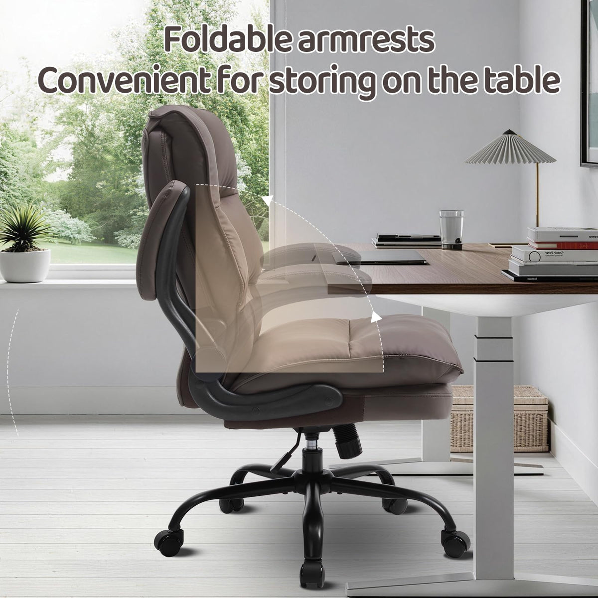 Brown Ergonomic Office Chair with Flip-up Armrests P306689