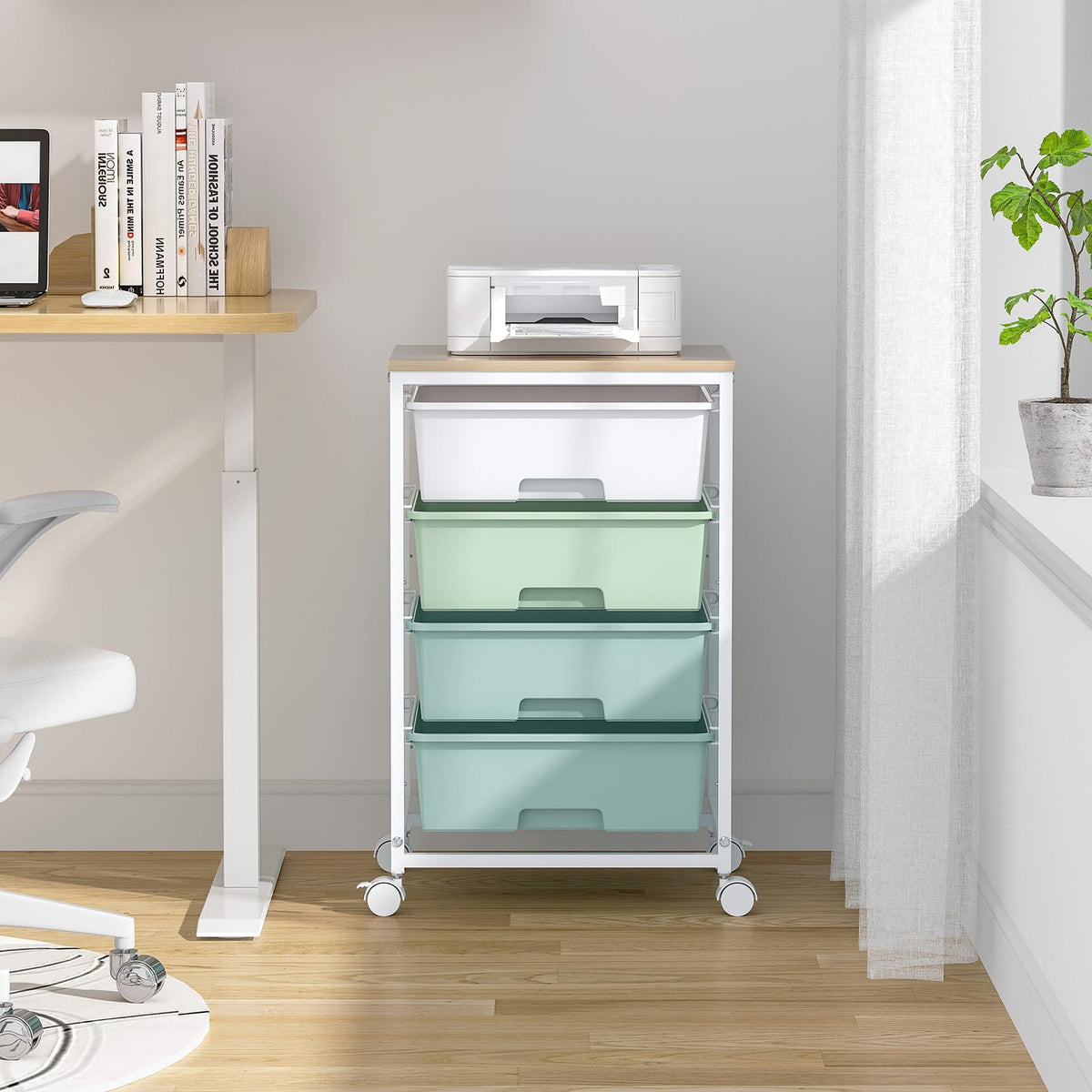 Rolling Cart with Drawers, 4-Drawer Utility Cart, Green X49717