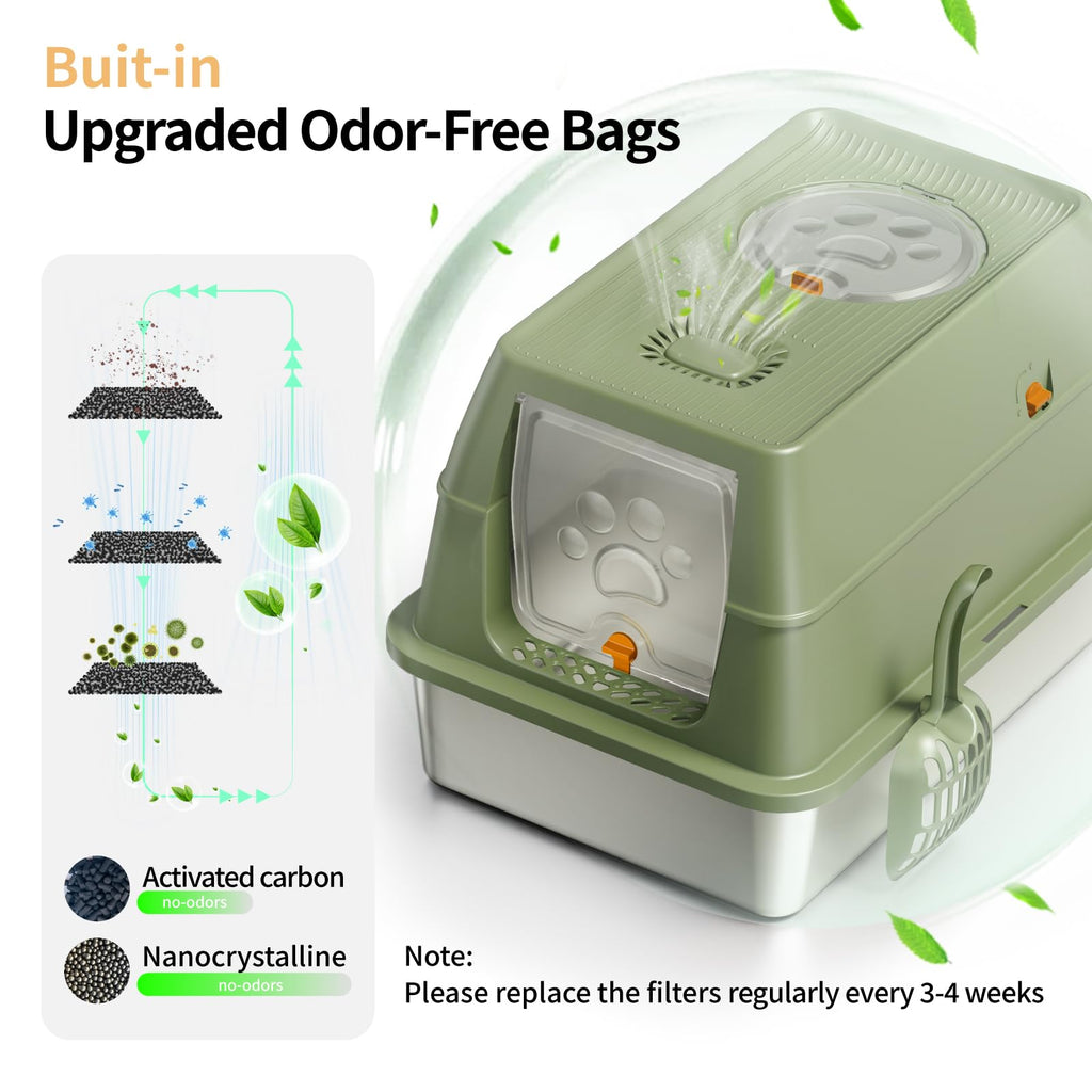 XL Enclosed Stainless Steel Cat Litter Box Q840