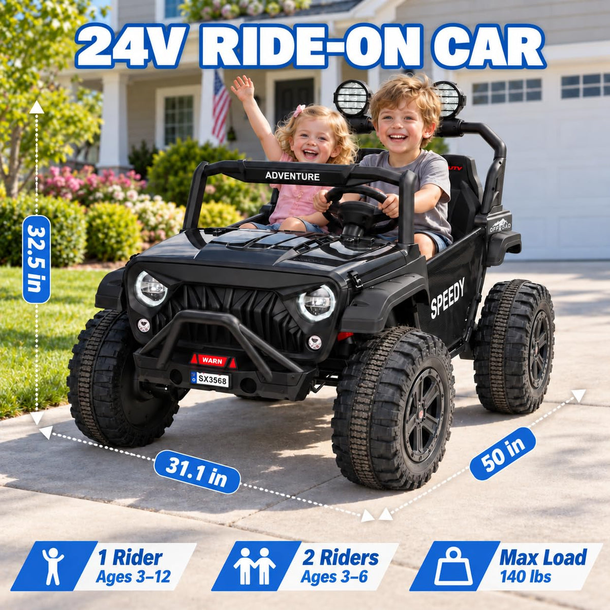 Black 24V 2 Seater Ride On Truck Car with Remote Control E5127