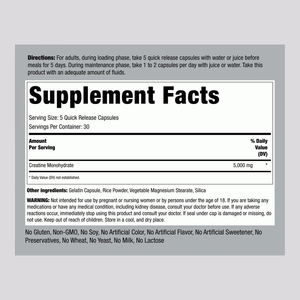 Creatine Monohydrate Capsules 5000mg 150 Pills H579222