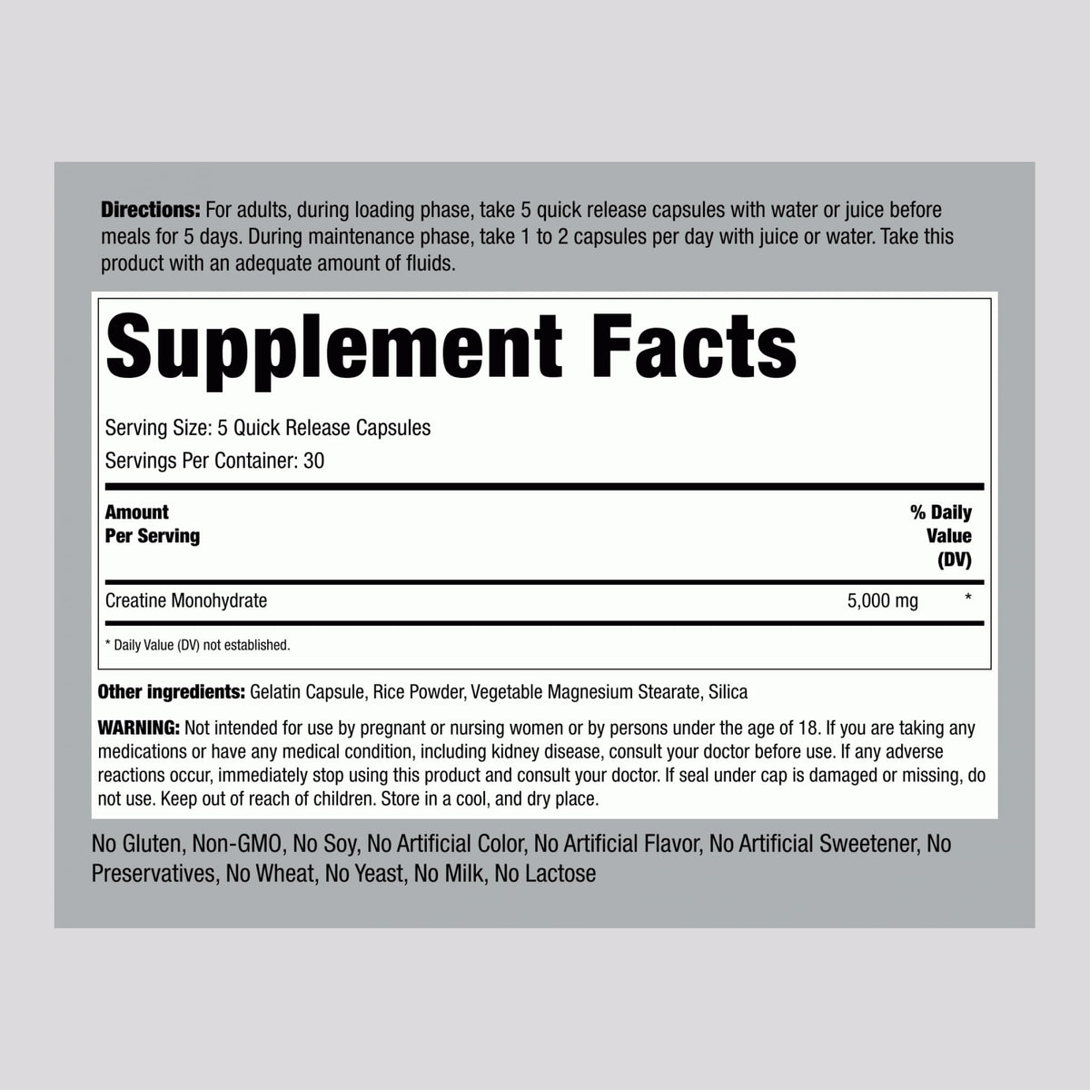 Creatine Monohydrate Capsules 5000mg 150 Pills H579222