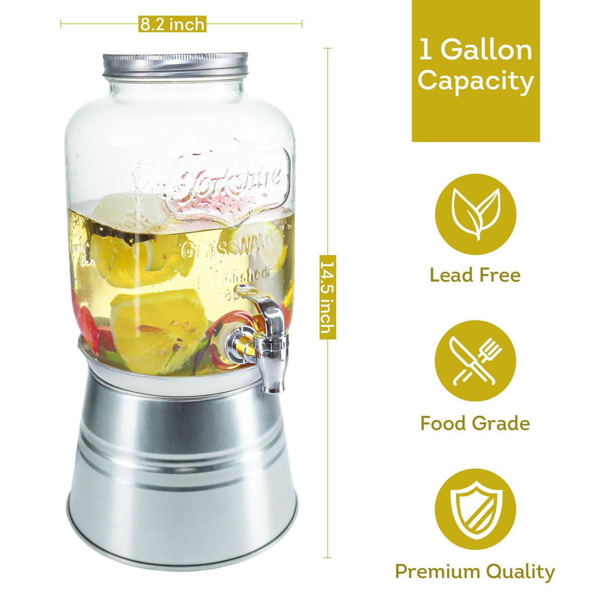 Glass Beverage Dispenser with Stand 1 Gallon X7018