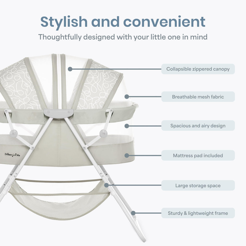 Portable Infant Bassinet, Double Mesh Canopy, Cool Grey G947