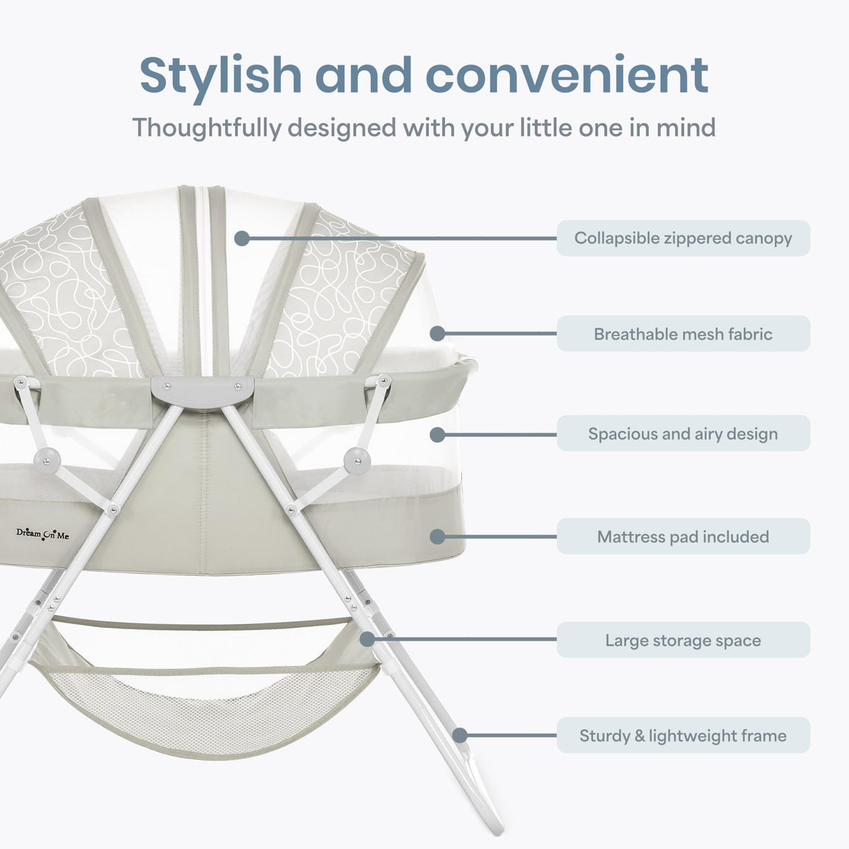 Portable Infant Bassinet, Double Mesh Canopy, Cool Grey G947