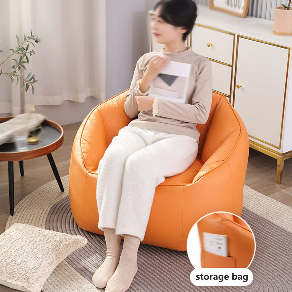 Stuffable Bean Bag Chair Cover Small Beige Yellow G372346