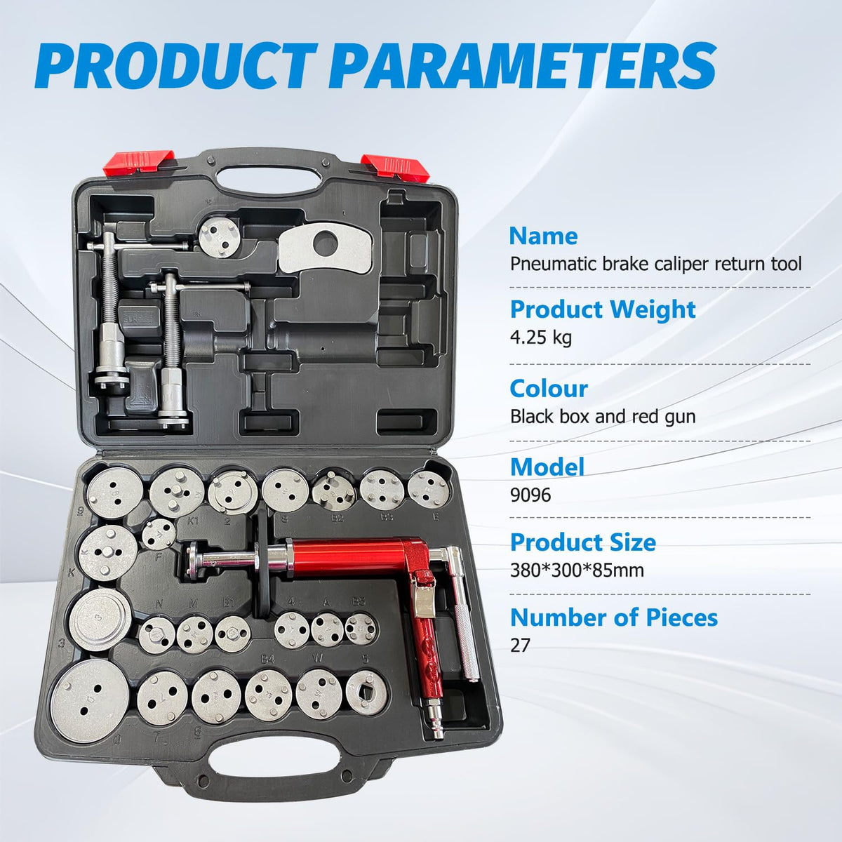 28-Piece Heavy Duty Pneumatic Brake Caliper Compression Tool Set with 23 Adapters A3371