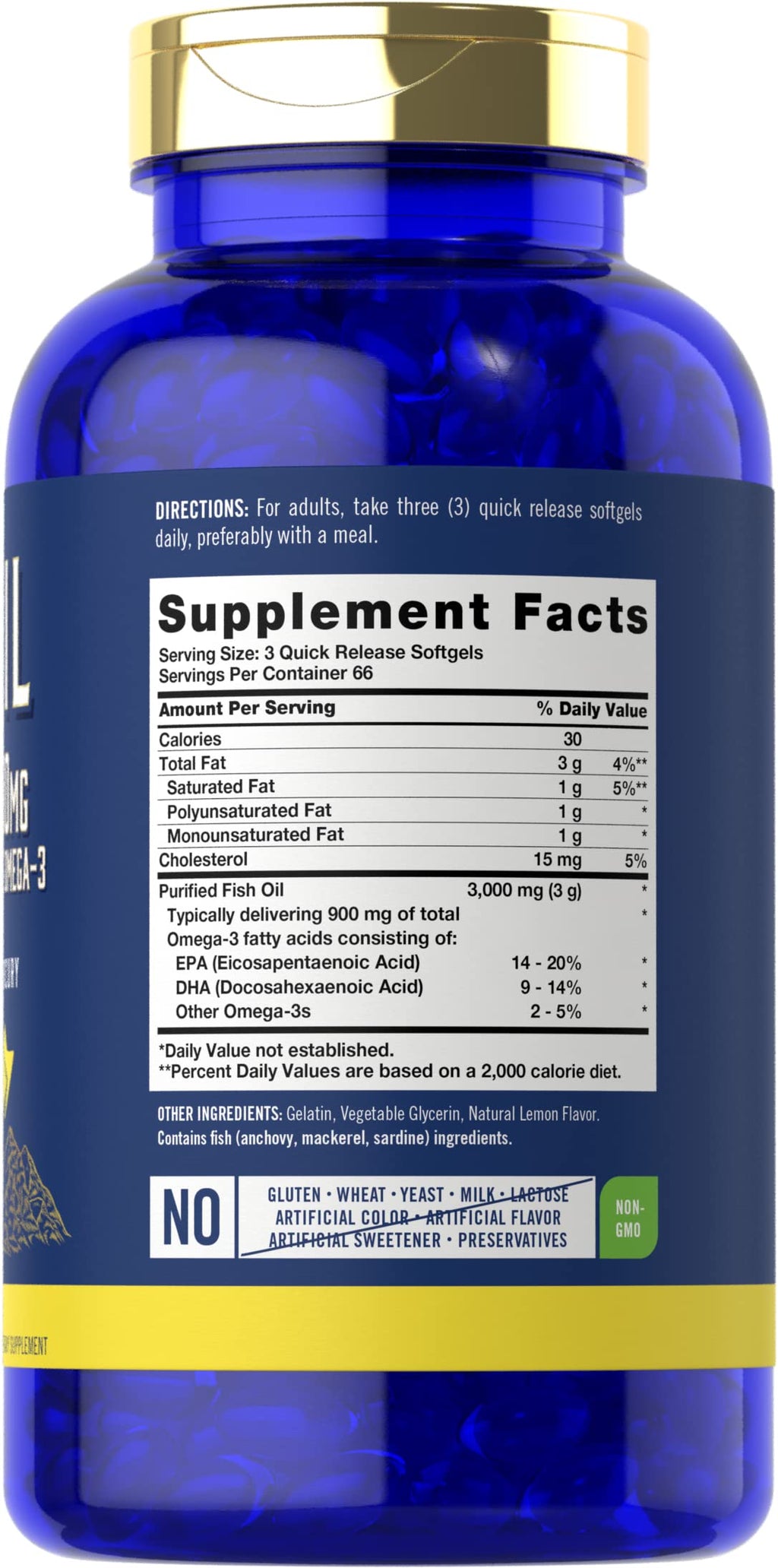 Fish Oil 3000mg 900mg Omega 3 200 Softgels Lemon Flavor L66961