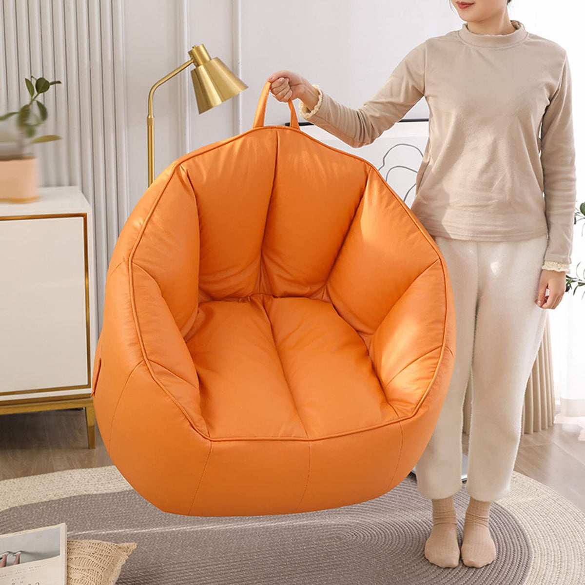 Stuffable Bean Bag Chair Cover Small Beige Yellow G372346