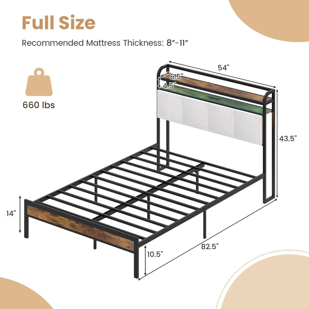 Full Size Metal Platform Bed with Storage Headboard B459620