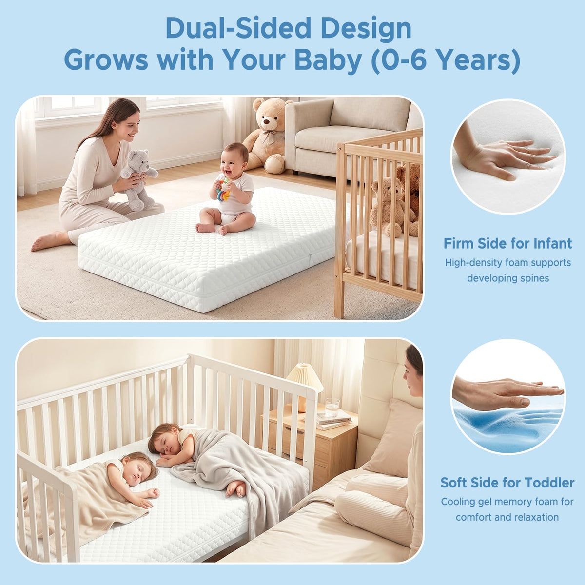 Crib Mattress, Dual Sided Memory Foam Toddler Bed Mattress T25839