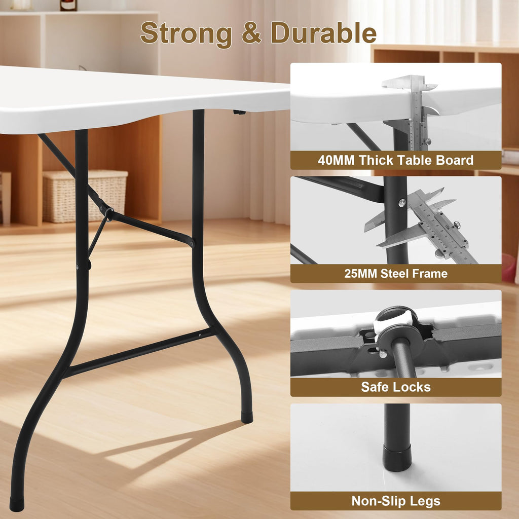 White 6ft Folding Table with Carrying Handle L7971